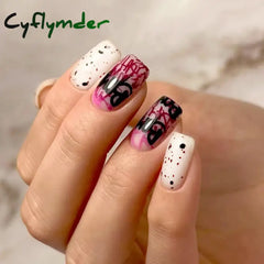 Cyflymder Press on Nails Black Butterfly French Fake Nails Rhinestone False Nail Patch Short Ballet Full Cover Artificial Art Nail Tip