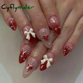 Cyflymder Simple Stiletto French Fake Nails for Valentine's Day Almond Sweet False Nails with Glue Full Cover Artificial Nails Press On