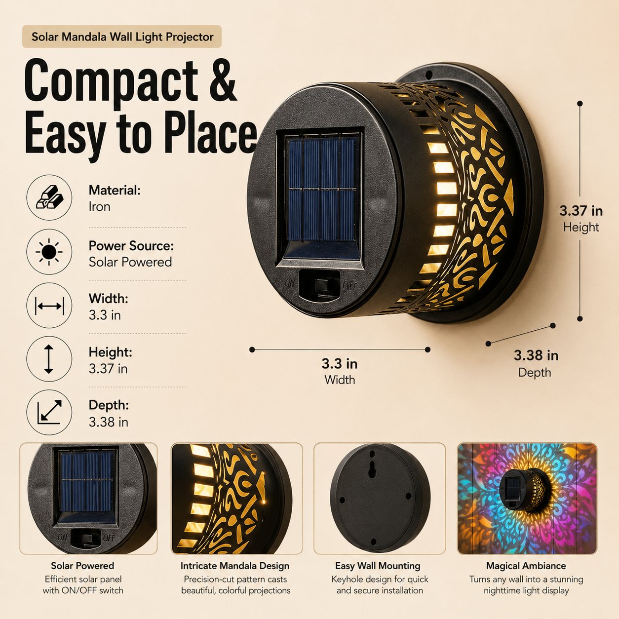 🎉Limited Time 50% Off✨Solar Mandala Wall Light