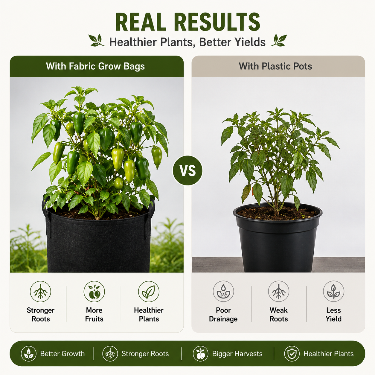 🌱 5-Pack Grow Bags(Full Size) – Heavy Duty Aeration Fabric Pots with Handles for Vegetables, Flowers & Fruits 🪴