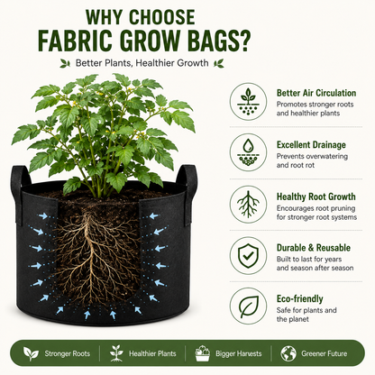 🌱 5-Pack Grow Bags(Full Size) – Heavy Duty Aeration Fabric Pots with Handles for Vegetables, Flowers & Fruits 🪴