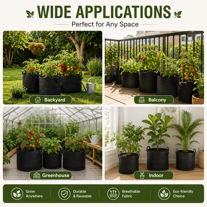 🌱 5-Pack Grow Bags(Full Size) – Heavy Duty Aeration Fabric Pots with Handles for Vegetables, Flowers & Fruits 🪴