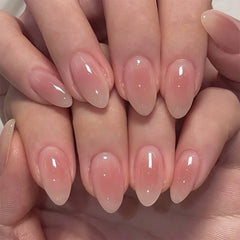24Pcs Simple Nude Pink Press on Fake Nails with Almond Design Short Round Head False Nails Set Wearable Full Cover Nail Tips