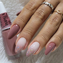 24Pcs Simple False Nails French Design Short Almond Fake Nails Glitter Blue Round Head Full Cover Nail Tips Oval Press on Nails