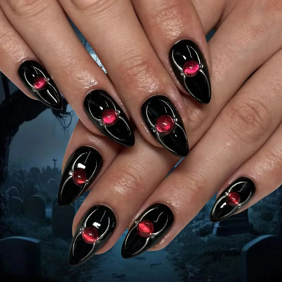 24Pcs Halloween Almond Handmade Press on Nails Full Cover Easter Bat Spider Cool Y2k Fake Nails Wearable Manicure Nail Tips Art