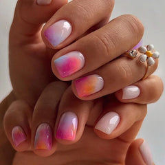 24pcs/set Short medium long fake nails colorful gradient Y2K sunset heart leopard print square ballet tips press on false nail