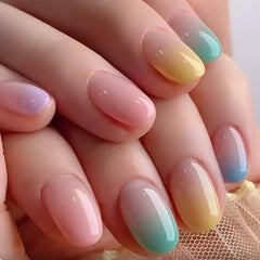 24pcs/set short square fake nails for women girls faux ongles fashion glitter geometric flowers design press on false nail kit