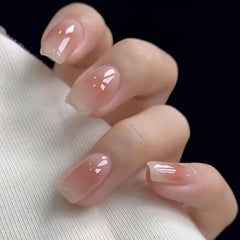 24Pcs Wine Red Simple Press on Nails Short Square Ballet Cute Wearing French Nails Fashion Glossy Solid Color Acrylic False Nail