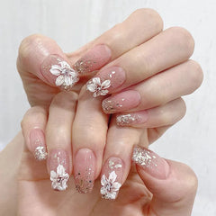 24pcs/set short square fake nails flowers leaf design for summer halloween faux ongles nail tips press on acrylic false nail art