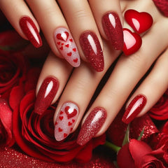 24pcs/set Medium long square fake nails for women girls cute heart flowers feather butterfly design press on false nail art tips