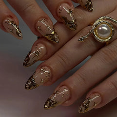 24Pcs Simple French Nails Art Tips Fake Nails 3D Design Wearable Full Cover False Nail Mid-length Almond Reusable Press on Nails