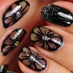 24pcs/set short medium long fake nails for Spring summer season gradient peach flowers butterfly heart press on false nail art