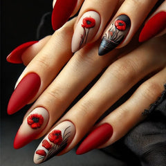 24pcs/set medium long fake nails beautiful rose flowers heart for Valentine's Day Wedding party faux ongles press on false nail