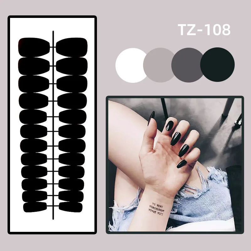 24Pcs Pink False Nails with Glue Ballerina Full Cover Nail Tips Simple Fake Nail with Star Rabbit Design Wearable Press on Nails