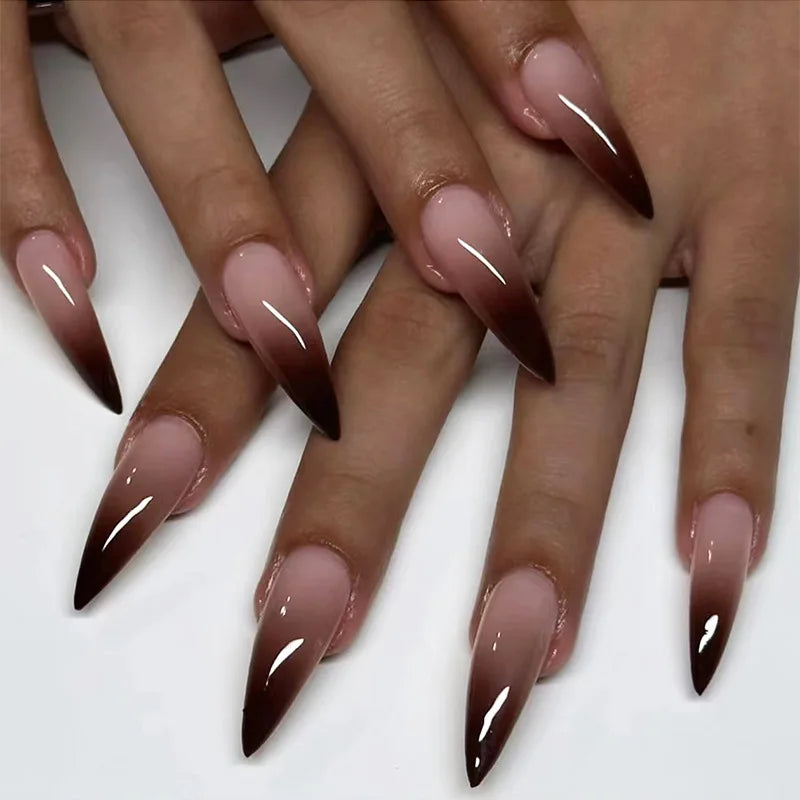 24Pcs Simple French Nails Art Tips Fake Nails 3D Design Wearable Full Cover False Nail Mid-length Almond Reusable Press on Nails
