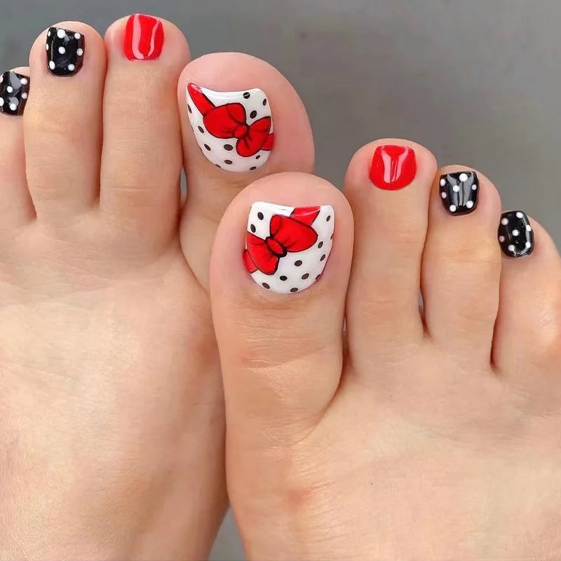 24pcs/set hot teo fake nails for summer season glitter rhinestones flowers bow Leopard watermelon pattern press on false nails