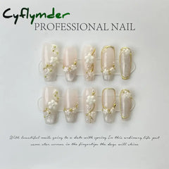 Cyflymder 10Pcs Blue Handmade Press On Nails Set Ballet Wearable Artificial False Nails Decoration Nail Art Manicure Fake Nails Tips Art