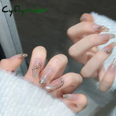 Cyflymder 10pcs detachable almond handmade false nails ballet wearable Maillard style artificial nail with glue fall winter press on nails