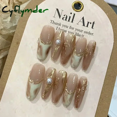 Cyflymder 10pcs detachable almond handmade false nails ballet wearable Maillard style artificial nail with glue fall winter press on nails