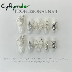 Cyflymder 10pcs detachable almond handmade false nails ballet wearable Maillard style artificial nail with glue fall winter press on nails