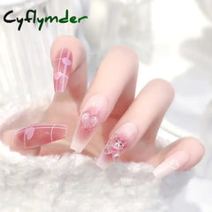 Cyflymder 24p Purple Gradient False Nails Long 3D Bow Diamond Fake Nails Art Full Coverage Detachable Artificial Press on Nail with Tools