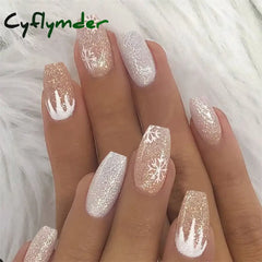 Cyflymder 24Pc/Lot Light Pink Blue Gradient Long Ballet Fake Nails Acrylic Press on Nail Tips Removable Artificial Wearing False Nails Art