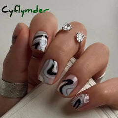 Cyflymder 24Pcs Artifical False Nails with Glue Colorful Glitter Fake Nail Short Round/square Wearable Press on Nails Full Cover Nail Tips