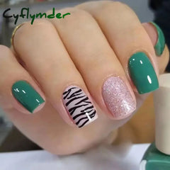 Cyflymder 24Pcs Artifical False Nails with Glue Colorful Glitter Fake Nail Short Round/square Wearable Press on Nails Full Cover Nail Tips