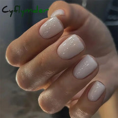 Cyflymder 24pcs Artificial Nail Art Fake Nails Full Coverage Removable Ballet Short Press On Nails tips Chips Waterproof Solid Colour set