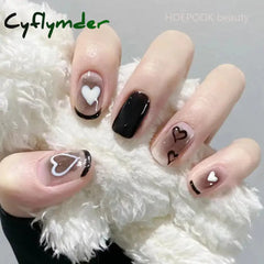 Cyflymder 24pcs Black Heart Coffin Cute Kawaii Press On Nail Tips Finished Full Cover Artificial Fake Nails Seamless Removable False Nails