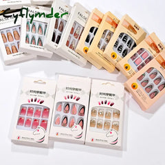 Cyflymder 24pcs/box Fake Nail Long Ballet Reusable Acrylic Press On Nails Artificial Nails Full Cover False Nail Tips with Jelly Stickers