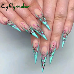 Cyflymder 24pcs/box Fake Nail Long Ballet Reusable Acrylic Press On Nails Artificial Nails Full Cover False Nail Tips with Jelly Stickers