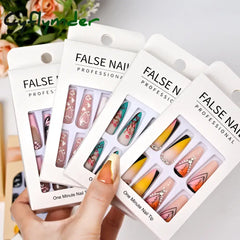 Cyflymder 24pcs/box Fake Nail Long Ballet Reusable Acrylic Press On Nails Artificial Nails Full Cover False Nail Tips with Jelly Stickers