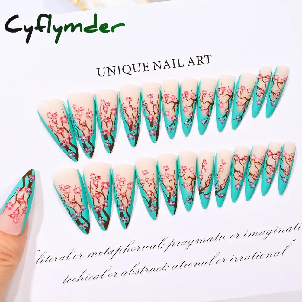 Cyflymder 24pcs/box Fake Nail Long Ballet Reusable Acrylic Press On Nails Artificial Nails Full Cover False Nail Tips with Jelly Stickers