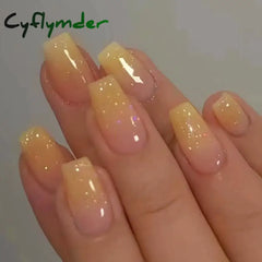 Cyflymder 24Pcs/Box Gradient Pink Nail Tips Detachable Glitter Fake Nails Long Ballerina False Nails Full Cover Press on Nails Women Gifts