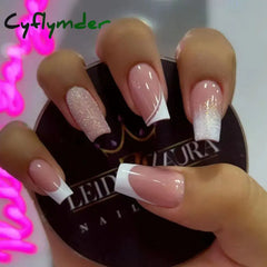 Cyflymder 24Pcs/Box Simple Style Long Square French False Nails Detachable Fake Nials Fashion Nail Tips DIY Press on Nails Manicure Tool