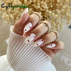 Cyflymder 24Pcs Detachable Almond False Nails with Pearl Decoration Elegant Designs French Fake Nails Full Nail Art Tips Press On Nails