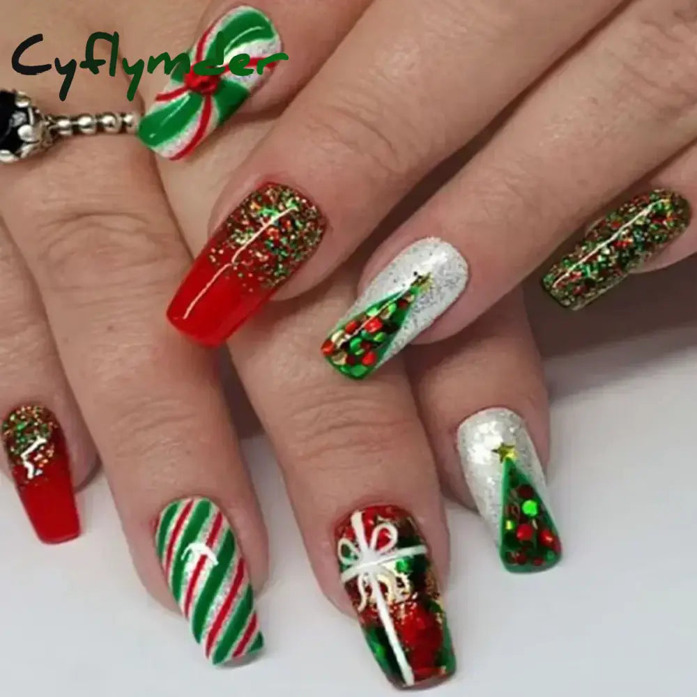 Cyflymder 24pcs Detachable Cat Eyes Red Wine False Nails with Glue Full Cover Ballet Square Almond Shiny Acrylic Press on Fake Nails Tips