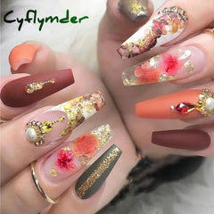 Cyflymder 24Pcs False Nails Rhinestone Glitter Marble Grain Design Fake Fingernails Long Ballet Wearable Acrylic Full Cover Press on Nails