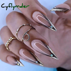 Cyflymder 24Pcs False Nails With Glue Almond Pink Butterfly Design Detachable Rhinestones Acrylic Fake Nails long stiletto Press On Nails