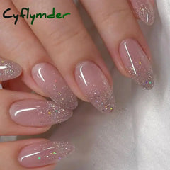 Cyflymder 24Pcs Glitter Star River False Nails French Long Almond Fake Nials DIY Manicure Detachable Nail Tips Full Cover Press on Nails