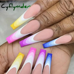 Cyflymder 24Pcs Long Ballerina Nails Set Press on Wearable Artifical False Nails with Glue Roses Pattern Designs Fake Nails Manicure tips