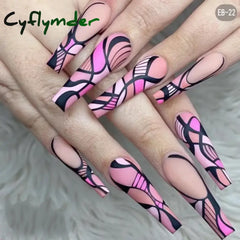 Cyflymder 24Pcs Long Ballerina Nails Set Press on Wearable Artifical False Nails with Glue Roses Pattern Designs Fake Nails Manicure tips