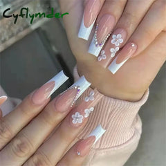 Cyflymder 24Pcs Medium Long Acrylic Fake Nails Art Cool Spice Girls Wearing False Nails Set Press on Nail Tips Removable French Nails Fake