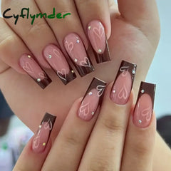 Cyflymder 24Pcs Medium Long Acrylic Fake Nails Art Cool Spice Girls Wearing False Nails Set Press on Nail Tips Removable French Nails Fake