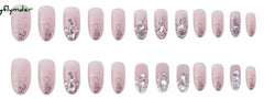 Cyflymder 24pcs Nail Art Fake Nails Pink and Silver Glitter Glitter Wearing Reusable False Nails Long Ballerina Press on Nail Art Set Tips