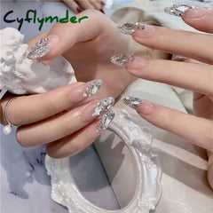 Cyflymder 24pcs Nail Art Fake Nails Pink and Silver Glitter Glitter Wearing Reusable False Nails Long Ballerina Press on Nail Art Set Tips