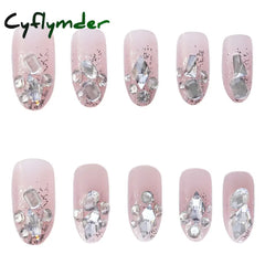 Cyflymder 24pcs Nail Art Fake Nails Pink and Silver Glitter Glitter Wearing Reusable False Nails Long Ballerina Press on Nail Art Set Tips