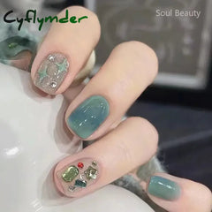 Cyflymder 24pcs Pink Transparent Wearable Fake Nails Tips Peach Gradient Press on Nails Art Full Coverage Waterproof Artificial False Nail