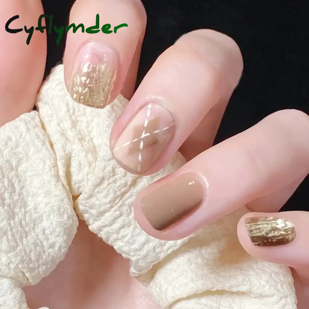 Cyflymder 24pcs Pink Transparent Wearable Fake Nails Tips Peach Gradient Press on Nails Art Full Coverage Waterproof Artificial False Nail